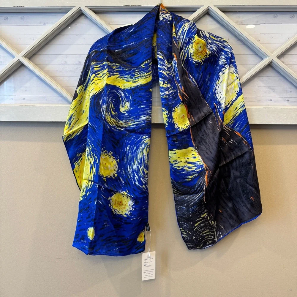 Oblong 100% Charmeuse Silk Scarf Van Gogh 